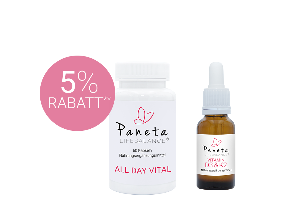Rabatt Aktion: All Day Vital & Vitamin D3 und K2 - Nahrungsergänzungsmittel Rabatt Aktion: All Day Vital & Vitamin D3 und K2 - Nahrungsergänzungsmittel